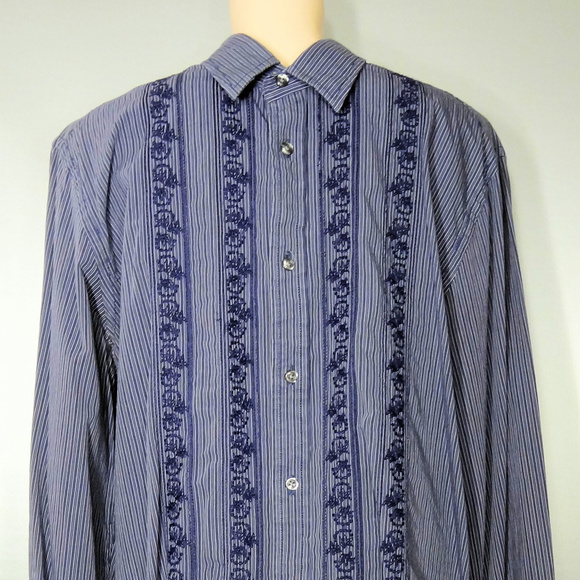 Express Button Down Blue Shirt w/Embroidered Desig - Picture 1 of 6